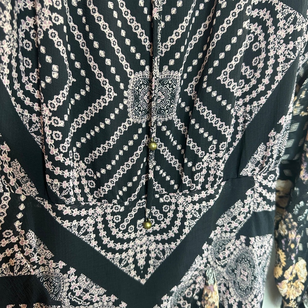 Free People Seven Wonders Mini Dress Black Paisley Boho Size Large NWT - Picture 9 of 10